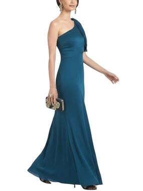 NWT SACHIN + BABI Bottle Green Sleeveless One Shoulder Bow Dress Gown Size 22W